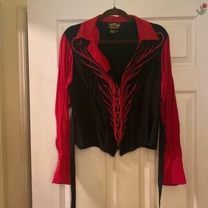 100 percent silk Bob Mackie tie in the back long sleeve button up shirt